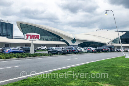 View of the TWA Hotel from the AirTrain Station