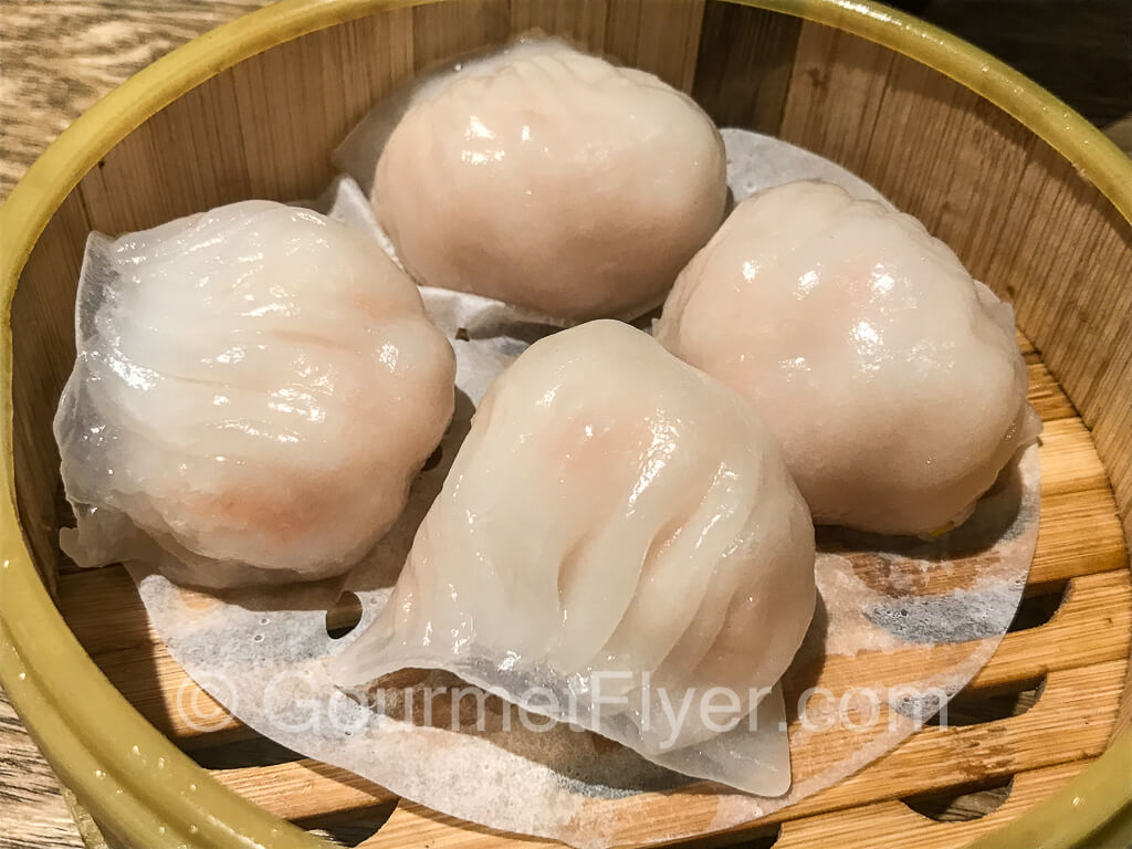 A dish of shrimp dumplings.