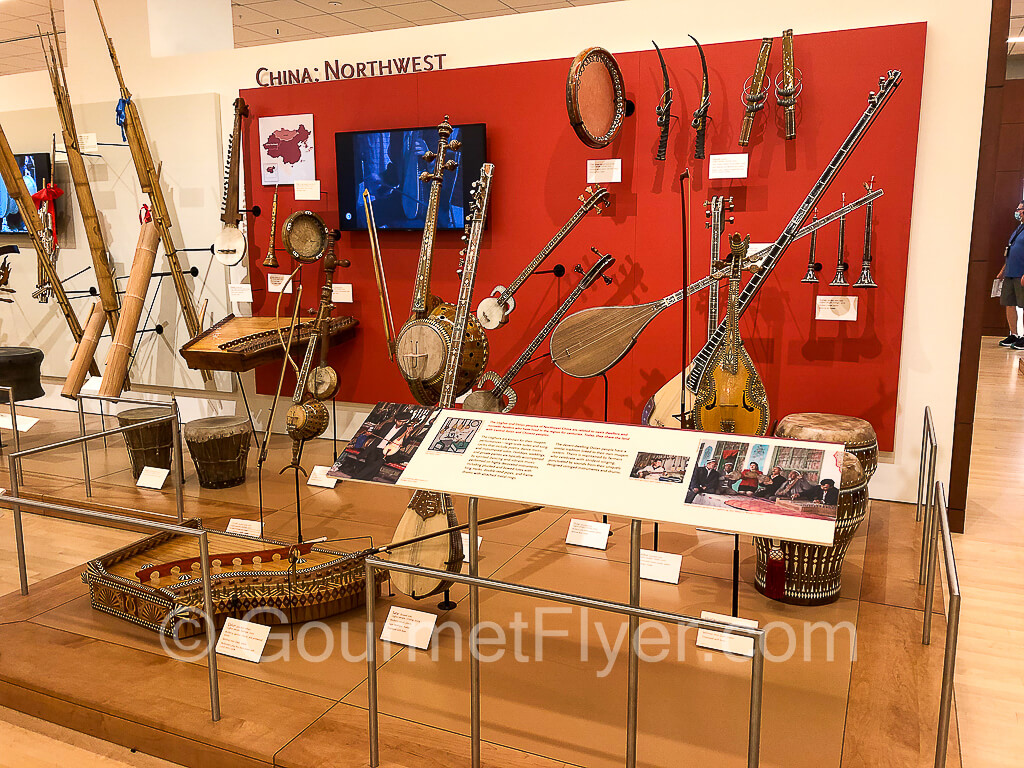 Large display of string instruments.