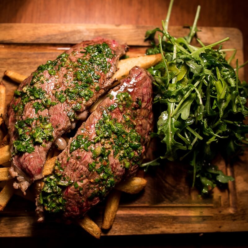 Sirloin steak topped with chimichurri