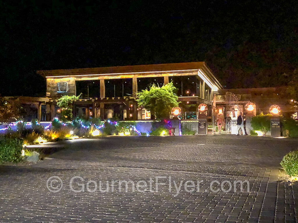 View of the stunning restaurant from the far end of the parking lot.