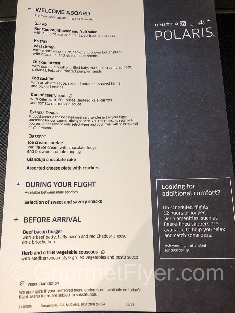 Review United Polaris Business Class 777300ER MUC SFO Gourmet Flyer