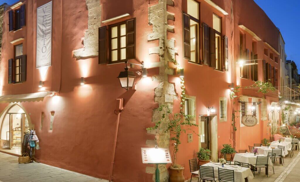 Outside seating area of Veneto, which is in an alley outside the hotel.