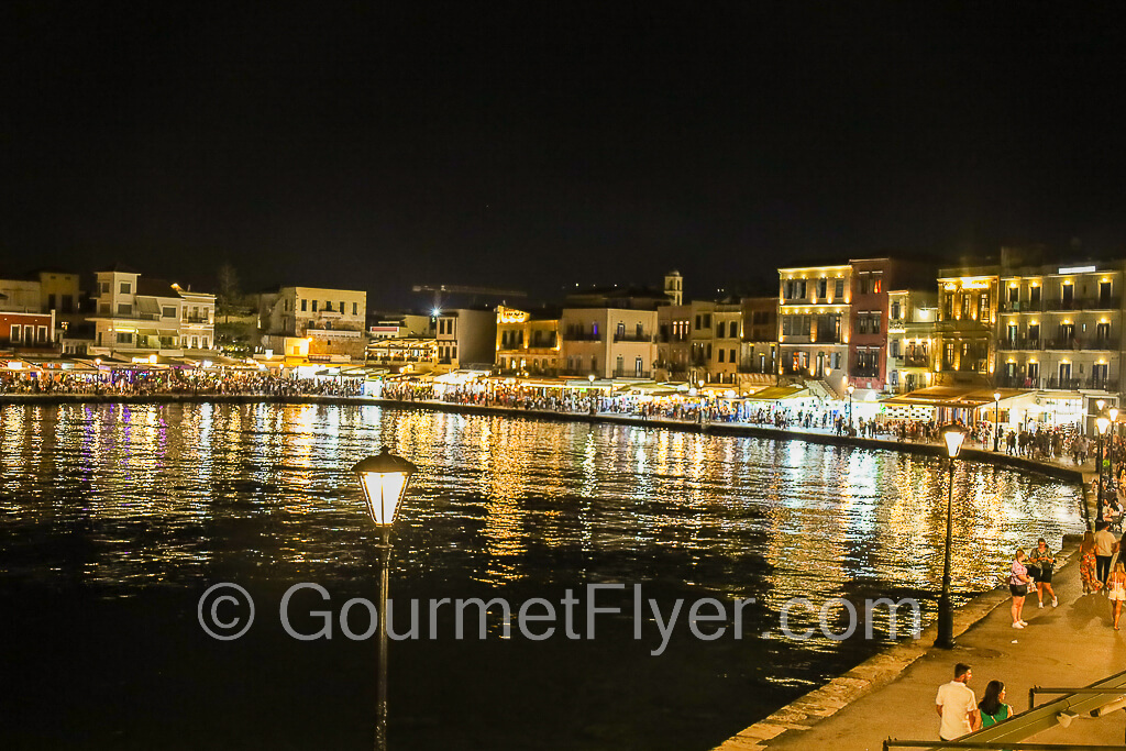 Chania, Crete itinerary features a nighttime visit to the Venetian Harbor Waterfront.