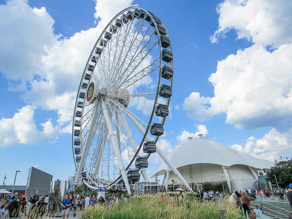 Chicago's Ferris wheel, called the Centennial Wheel, sits atop the Navy Pier.