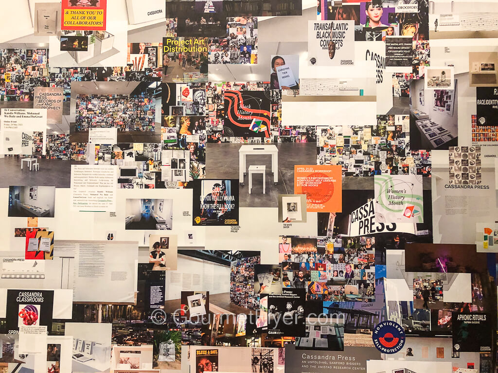 A large colorful poster made up of collages of smaller posters, paintings, and photographs.