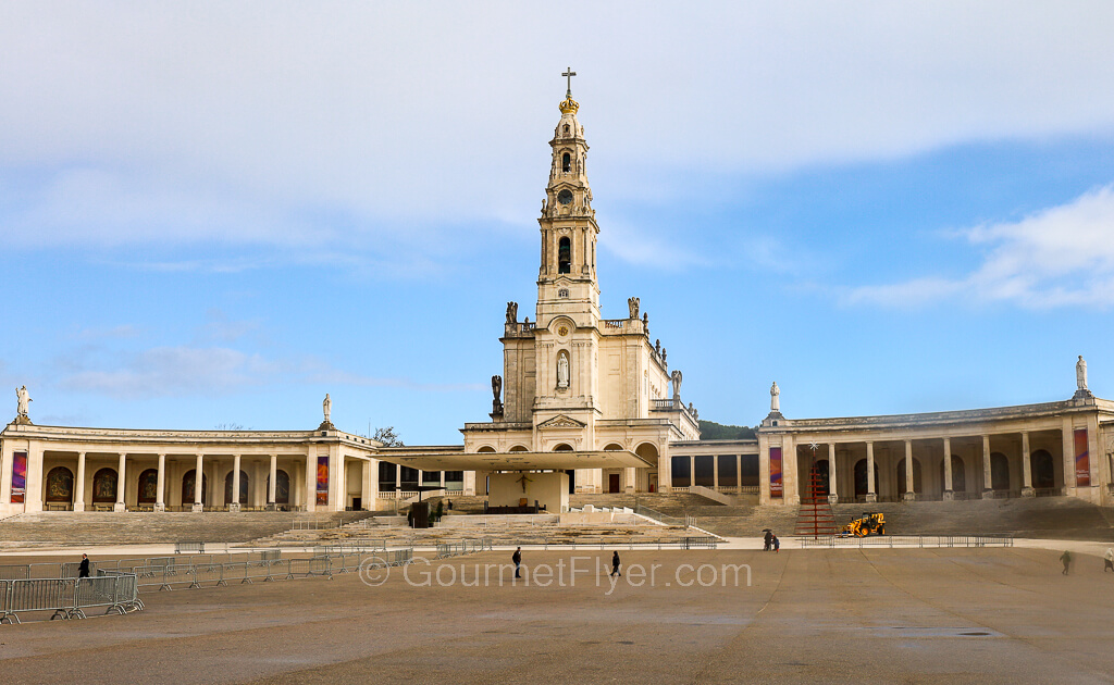 A day trip to Fatima, Nazare, and Obidos features a front view of the Basilica of our Lady of the Rosary.