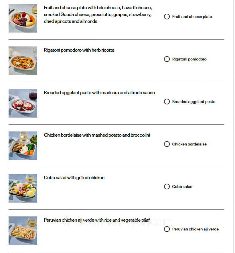 A menu with 6 dinner options has both pictures and descriptions of each main course.