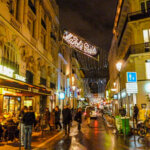 Christmas lights over Rue Cadet in the 9th arrondissement.