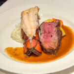 Princess Dinner Menus and Main Dining Room Food Review on Caribbean Cruises features a steak and lobster tail dish.
